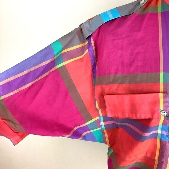 VINTAGE JAEGER VIBRANT PLAID SHORT SLEEVES SHIRT - Picture 6 of 11